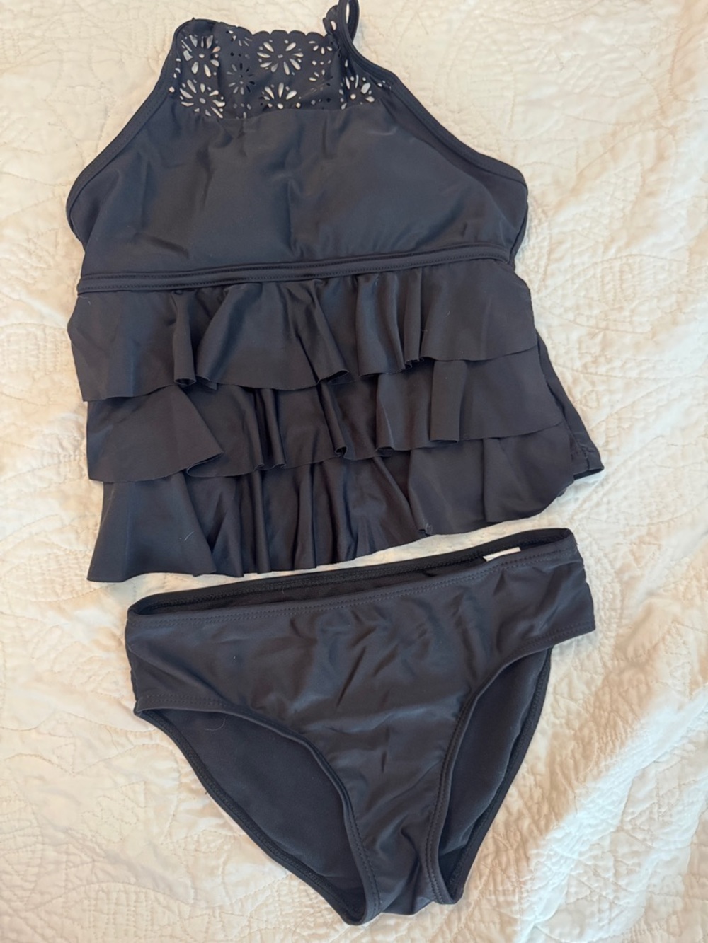 Girls' Black Ruffle Tankini Swim Set